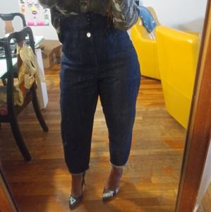 HIGH WAISTED  DENIM JEANS CORSET BALLOON JEAN PANTS